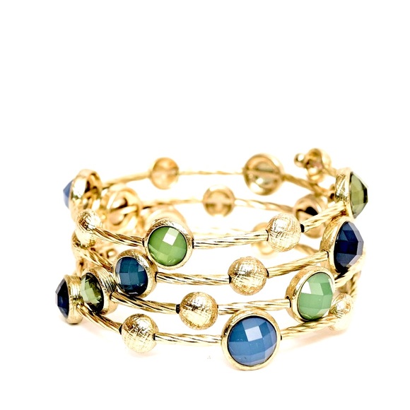 PRETTY Blues, Green & Gold Multi-Colored Coil Bracelet - Picture 2 of 8